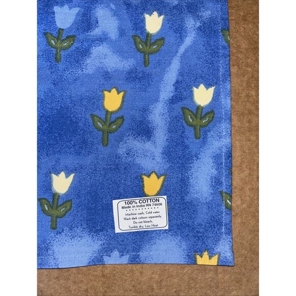 Placemats Blue (10) Tulip Flowers 100% Cotton  India 19” X 13" Unlined New/Tags - Picture 2 of 5